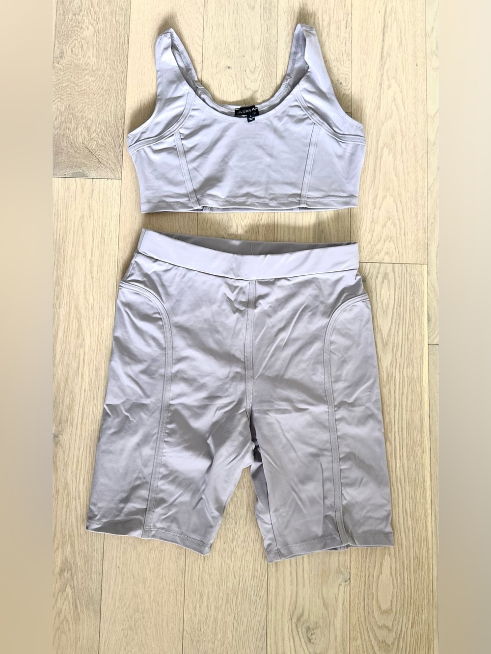 JLUXLABEL Lilac Athletic Crop Top & Biker Shorts Set